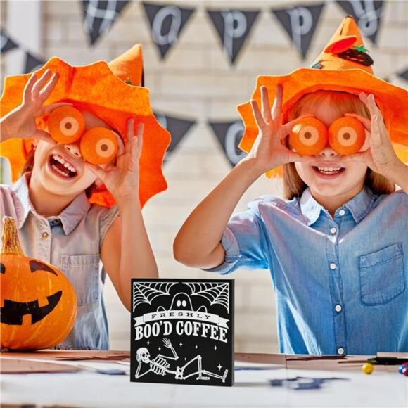 Smile Halloween Wood Box Sign, Skull Faux Books, Boo Coffee Table Decor - Picture 4 of 7